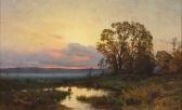RIECK R. Abendliche Sommerlandschaft Mit Reh Am Teich RIECK R. Abendliche Sommerlandschaft Mit Reh Am Teich