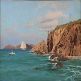 RIIS-CARSTENSEN Andreas Christian Sailing Ship And Rowboat Near A Rocky Coast At St. Thomas RIIS-CARSTENSEN Andreas Christian Sailing Ship And Rowboat Near A Rocky Coast At St. Thomas