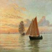RIIS-CARSTENSEN Andreas Christian Seascape With Several Wessels In The Evening Sun RIIS-CARSTENSEN Andreas Christian Seascape With Several Wessels In The Evening Sun