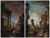 ROBERT Hubert A Capriccio Of Classical Ruins With A Giant Urn And Men Conversing; And A Capriccio Of An Apse, Pyramid And Other Ruins With Classical Sculpture And A Woman Nursing ROBERT Hubert A Capriccio Of Classical Ruins With A Giant Urn And Men Conversing; And A Capriccio Of An Apse, Pyramid And Other Ruins With Classical Sculpture And A Woman Nursing