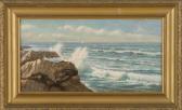 ROBINSON William T. Seascape With Rocky Coastline And Distant Sailboats ROBINSON William T. Seascape With Rocky Coastline And Distant Sailboats