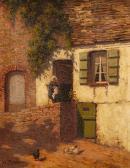 ROCHE Walter Chickens And Seated Figure Outside Cottage ROCHE Walter Chickens And Seated Figure Outside Cottage