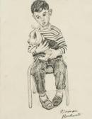 ROCKWELL Norman Perceval A Seated Boy Holding A Dog ROCKWELL Norman Perceval A Seated Boy Holding A Dog