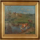 RODE Gotfred Scenery With Cows And Boys. Signed G. Rode RODE Gotfred Scenery With Cows And Boys. Signed G. Rode