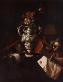 ROESTRATEN van Pieter Gerritsz A Vanitas Still Life With Regalia, Musical Instruments, A Reflecting Imperial Orb, A Skull And Bones And A Charter Group ROESTRATEN van Pieter Gerritsz A Vanitas Still Life With Regalia, Musical Instruments, A Reflecting Imperial Orb, A Skull And Bones And A Charter Group