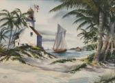 ROGERS John Southeastern Shore Lighthouse Cove With Sailboats ROGERS John Southeastern Shore Lighthouse Cove With Sailboats