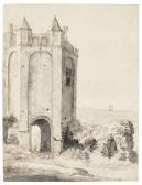 ROGHMAN Roeland A Tower With Figures Driving Sheep Through An Archway ROGHMAN Roeland A Tower With Figures Driving Sheep Through An Archway