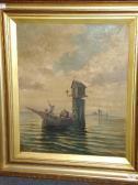 ROMANO E. Fishing Boat With Figures By A Shrine On The Venetian Lagoon ROMANO E. Fishing Boat With Figures By A Shrine On The Venetian Lagoon