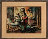 ROMANO Umberto A Young Girl And Her Mother Kneelingbeside A Bed And Praying ROMANO Umberto A Young Girl And Her Mother Kneelingbeside A Bed And Praying