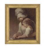 ROMNEY George Portrait Of A Lady And A Child, Traditionally Identified As Mrs Cumberland And Her Son, Charles, Half-length, In A White Dress And Bonnet ROMNEY George Portrait Of A Lady And A Child, Traditionally Identified As Mrs Cumberland And Her Son, Charles, Half-length, In A White Dress And Bonnet
