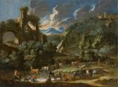 ROSA de Gaetano Paesaggio Fluviale Italiano Con Armenti E Rovine ROSA de Gaetano Paesaggio Fluviale Italiano Con Armenti E Rovine