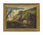 ROSA Salvator A Rocky Landscape With Figures By A River ROSA Salvator A Rocky Landscape With Figures By A River