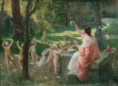 ROSSET-GRANGER Edouard Jeune Femme Et Amours Dans Un Parc ROSSET-GRANGER Edouard Jeune Femme Et Amours Dans Un Parc