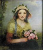ROTHWELL Richard R.h.a. A Girl In A Bonnet, Holding A Bunch Of Flowers ROTHWELL Richard R.h.a. A Girl In A Bonnet, Holding A Bunch Of Flowers