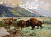 ROTIG Georges Frederic Bisons Près Du Lac De Montagne ROTIG Georges Frederic Bisons Près Du Lac De Montagne