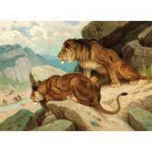 ROTIG Georges Frederic Lions À L'affût ROTIG Georges Frederic Lions À L'affût