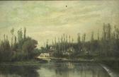 RUDELL Peter Edward A River Landscape With Poplars Along The Riverbank RUDELL Peter Edward A River Landscape With Poplars Along The Riverbank