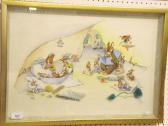 RUSHTON BYRON Peggy Rabbit Family Scene RUSHTON BYRON Peggy Rabbit Family Scene