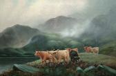 RUSSELL E.F. Highland Cattle By A Loch RUSSELL E.F. Highland Cattle By A Loch