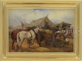 RYBKOVSKI Tadeusz Rybkowski Figures In A Trading Camp With Horses And Cart RYBKOVSKI Tadeusz Rybkowski Figures In A Trading Camp With Horses And Cart
