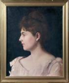 S. MONNIER Portrait De Femme À La Robe Rose S. MONNIER Portrait De Femme À La Robe Rose