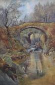 SALMON John Cuthbert River Scene With Bridge And Figure SALMON John Cuthbert River Scene With Bridge And Figure