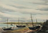 SAMPLE Paul Starrett View Of The Coast With Beached Sailboats SAMPLE Paul Starrett View Of The Coast With Beached Sailboats