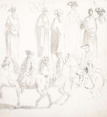 SANDBY Paul A Sheet Of Studies Of Standing Women And Horsemen SANDBY Paul A Sheet Of Studies Of Standing Women And Horsemen