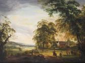 SANDBY Paul An Extensive Landscape With Elegant Figures In The Foreground Near A Manor House With A River And Castle Beyond SANDBY Paul An Extensive Landscape With Elegant Figures In The Foreground Near A Manor House With A River And Castle Beyond