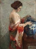 SANDONA Matteo ''the Blue Vase'', Interior Figural With A Woman Admiring A Large Vase SANDONA Matteo ''the Blue Vase'', Interior Figural With A Woman Admiring A Large Vase