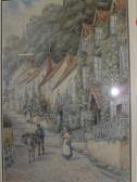 SANDS W. Figures With Donkey Walking Down Steep Cobbled Street SANDS W. Figures With Donkey Walking Down Steep Cobbled Street