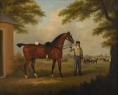 SARTORIUS John Nost The Charger Of An Officer Of Yeomanry Held By A Groom In Stable Dress With Members Of The Troop In The Background SARTORIUS John Nost The Charger Of An Officer Of Yeomanry Held By A Groom In Stable Dress With Members Of The Troop In The Background