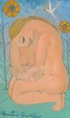 SAVALAS Christina Crouching Female Nude With Orange Flowers SAVALAS Christina Crouching Female Nude With Orange Flowers