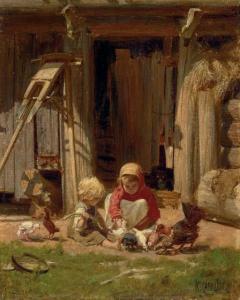 Konstantin Apollonov Savitsky - Children With Chickens