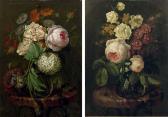 SAX Theodore Jozef A Pink Rose, A Hydrangea, Yellow Heads And Other Flowers In A Glass Vase On A Table With A Marble Top; And Pink Roses, Primroses, Begonias And Other Flowers In A Glass Vase On A Table With A Marble Top SAX Theodore Jozef A Pink Rose, A Hydrangea, Yellow Heads And Other Flowers In A Glass Vase On A Table With A Marble Top; And Pink Roses, Primroses, Begonias And Other Flowers In A Glass Vase On A Table With A Marble Top