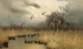 SCHATZ Arnold Herbstliche Moorlandschaft Mit Auffliegenden Wildenten SCHATZ Arnold Herbstliche Moorlandschaft Mit Auffliegenden Wildenten