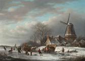 SCHELFHOUT Andreas Skaters On A Dutch Waterway By A Windmill SCHELFHOUT Andreas Skaters On A Dutch Waterway By A Windmill
