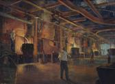 SCHMID Rudolf Industrial Smelting Scene With Figures SCHMID Rudolf Industrial Smelting Scene With Figures