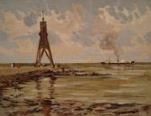 SCHOLS Hanus Figures On A Quay A Steam Ship Beyond SCHOLS Hanus Figures On A Quay A Steam Ship Beyond