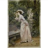 SCHOLTEN Hendrik Jacobus An Elegant Lady Smelling Roses SCHOLTEN Hendrik Jacobus An Elegant Lady Smelling Roses
