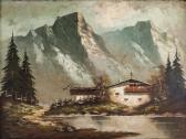 SCHOLZ Landscape Scene Of House In The Alps SCHOLZ Landscape Scene Of House In The Alps