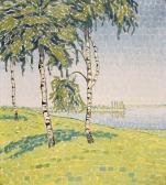 SCHULZ Josef Niederrheinische Flußlandschaft Mit Birken Am Rhein SCHULZ Josef Niederrheinische Flußlandschaft Mit Birken Am Rhein