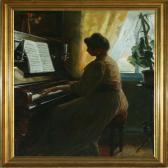 SCHWARTZ Walther Portrait Of The Artist's Mother Alba Schwartz By The Piano In Skagen SCHWARTZ Walther Portrait Of The Artist's Mother Alba Schwartz By The Piano In Skagen