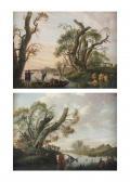 SCHWEICKARDT Hendrik Willem A River Landscape In With Bathers And Fishermen At Sunset; And A Landscape With A Herdsman And His Cattle Resting, A Family And Dogs Near A River SCHWEICKARDT Hendrik Willem A River Landscape In With Bathers And Fishermen At Sunset; And A Landscape With A Herdsman And His Cattle Resting, A Family And Dogs Near A River