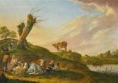 SCHWEICKARDT Hendrik Willem Shepherds With Their Cattle Under Pollard Willows SCHWEICKARDT Hendrik Willem Shepherds With Their Cattle Under Pollard Willows