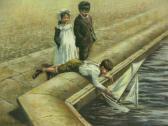 SEEREY LESTER John Children Playing With Sailing Boat SEEREY LESTER John Children Playing With Sailing Boat