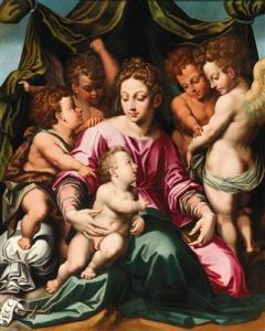 Vincent Geldersmann Sellaer - Madonna And Child With The Infant Saint John The Baptist And Angels