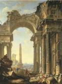 SERVANDONI Giovanni Nic., Jean A Capriccio Of A Ruined Ionic Temple And An Obelisk With Figures SERVANDONI Giovanni Nic., Jean A Capriccio Of A Ruined Ionic Temple And An Obelisk With Figures