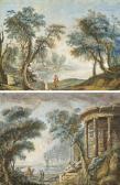 SERVANDONI Giovanni Nic., Jean Personnages Dans Un Caprice Architectural; Et Personnage Au Bord De L'eau Dans Un Paysage Arboré SERVANDONI Giovanni Nic., Jean Personnages Dans Un Caprice Architectural; Et Personnage Au Bord De L'eau Dans Un Paysage Arboré