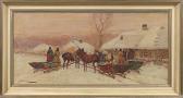 SETKOWICZ Adam Winterlandschaft Mit Pferdeschlitten In Einem Dorf SETKOWICZ Adam Winterlandschaft Mit Pferdeschlitten In Einem Dorf